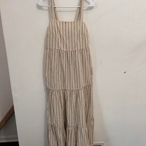 Primark Beige Black Stripe Maxi Dress Tiered‎ Strappy Sundress Size 2